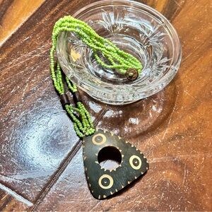 Geometric brown Pendant Necklace with Green Beads